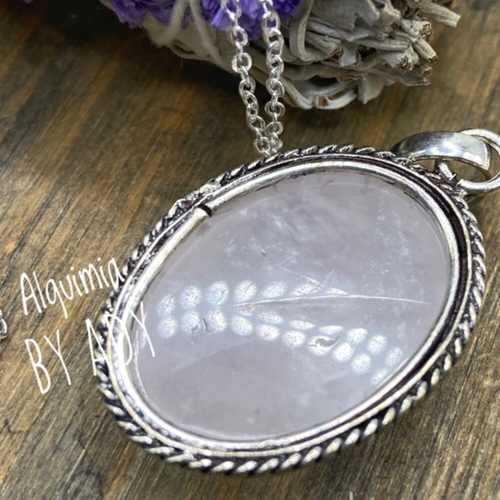 Victorian pink Quartz big medallion pendant necklace - Picture 2 of 2
